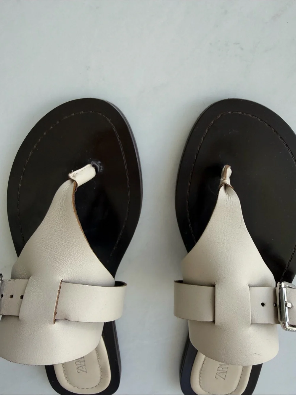 ZARA Cream Leather Sandals - Picture 6 of 12